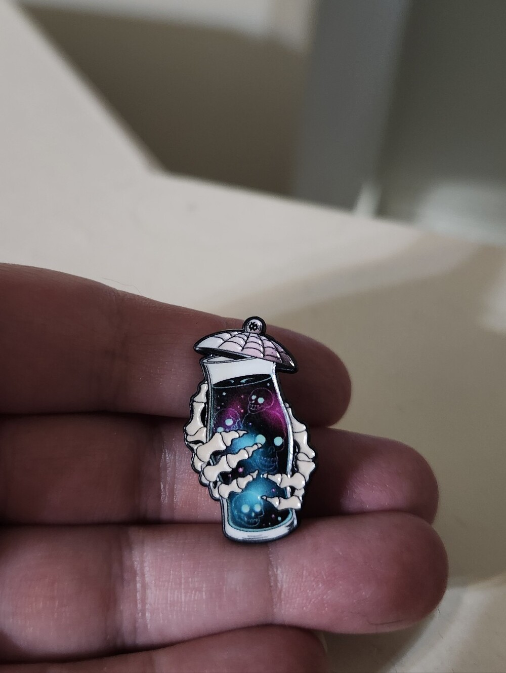 Galaxy Potion Enamel Pin - Blue & Purple Skeleton Hand Jewelry
